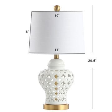 Quatrefoil Fretwork 20.5" Pierced Ginger Jar Ceramic/Metal LED Table Lamp - JONATHAN Y